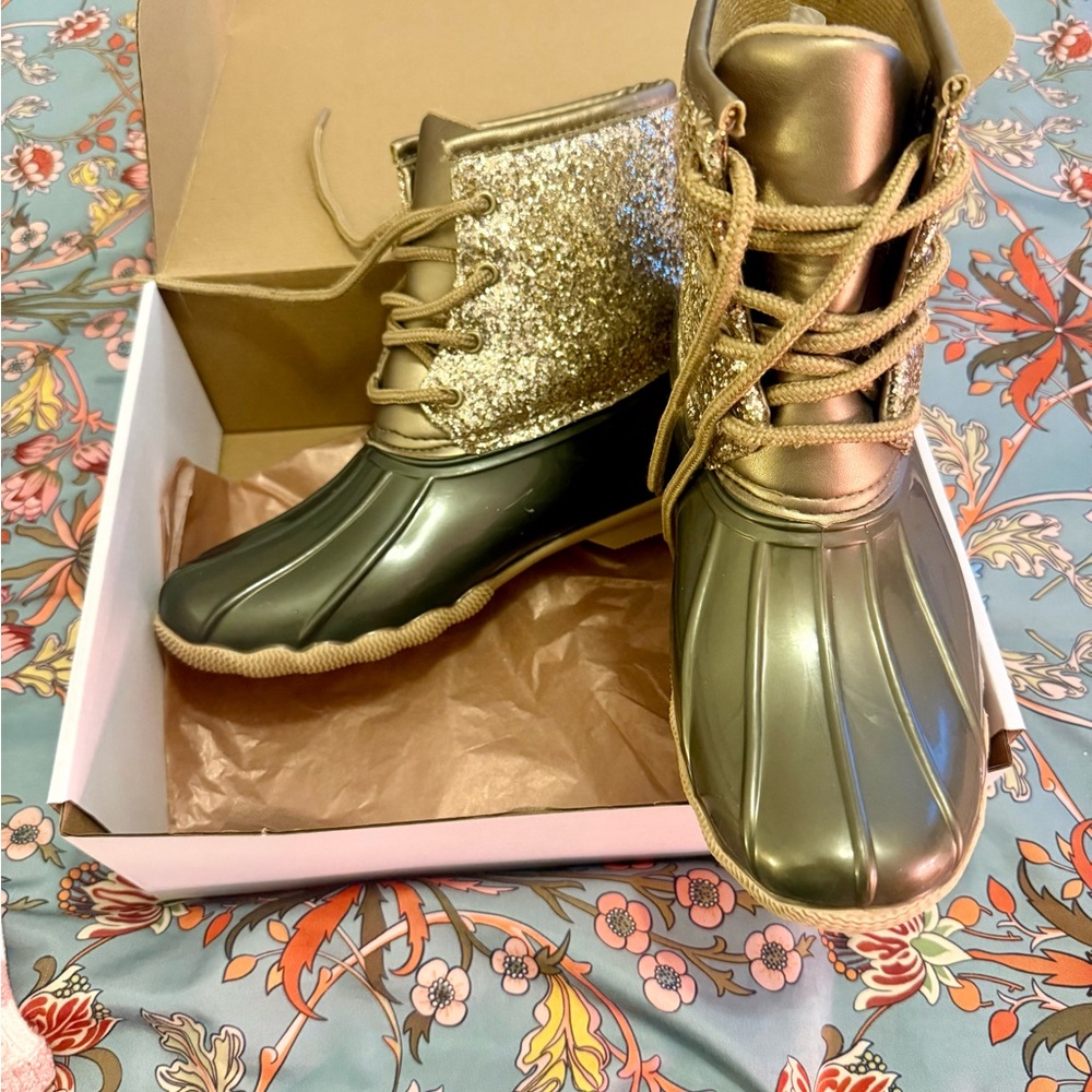 Gold and Glitter Duck Boots